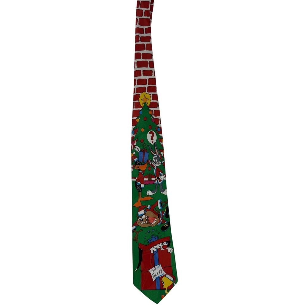 Vintage 90s Looney Tunes Christmas Tie Tweety Tasmanian Devil Holiday
